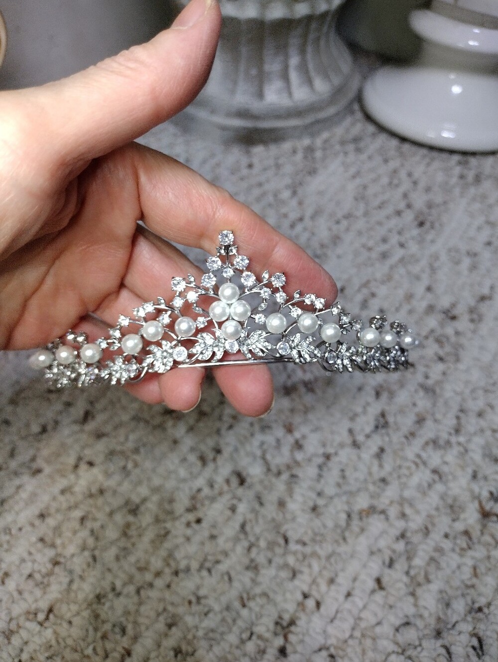 Believe By Brilliance Pearl & Cubic Zirconia Silver Plated Bridal Tiara - Picture 4 of 9